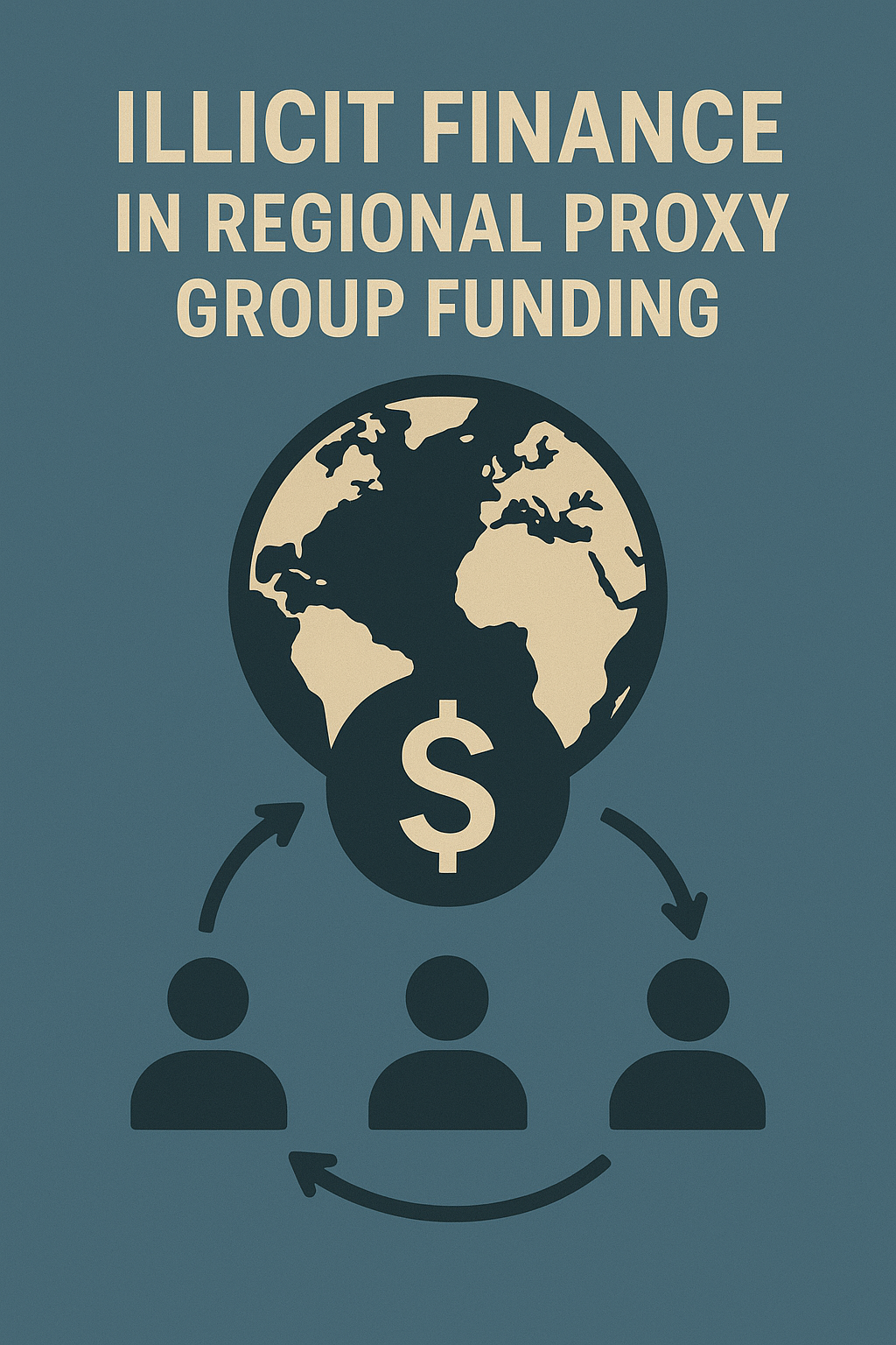 A multilayer infographic showing Iran’s proxy financing structure, including state institutions, intermediaries, facilitators, and recipient militant groups.