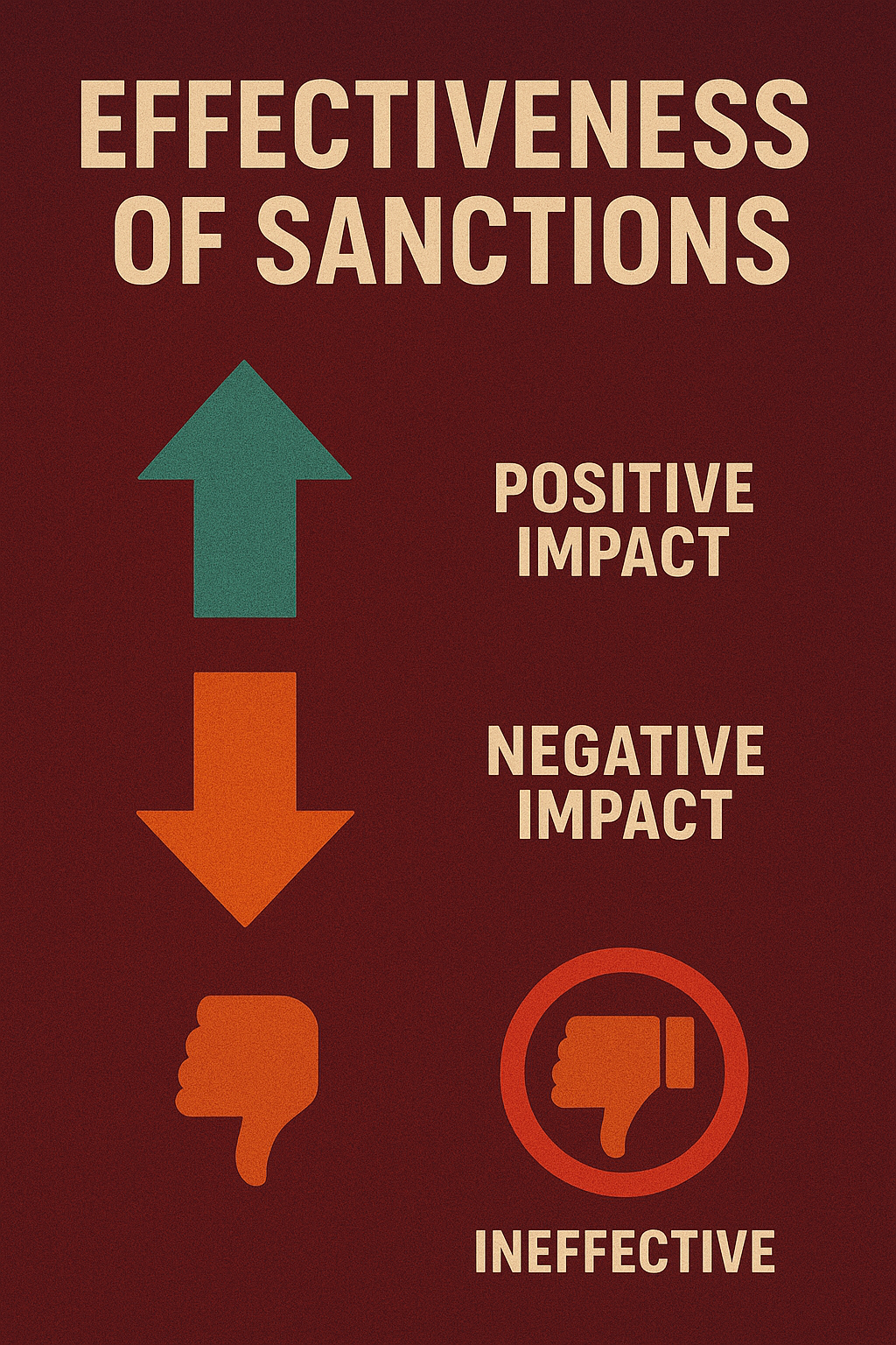 Infographic evaluating the effectiveness of sanctions with positive, negative, and ineffective outcomes