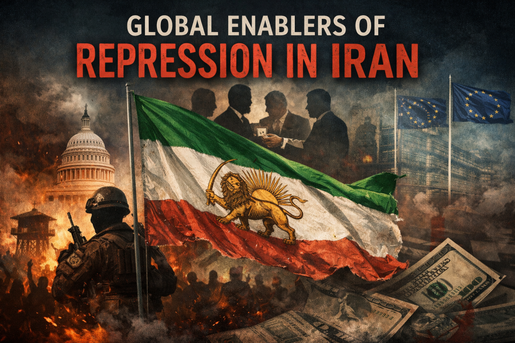 Global enablers of repression in Iran illustrated through protests, IRGC forces, and international political complicity